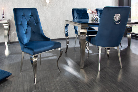 Chair MODERN BAROCK with lion´s head handle velvet royal blue baroque style