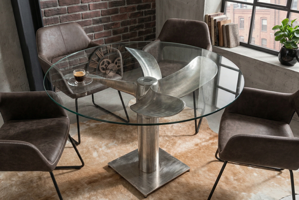 Dining table OCEAN 95cm base part silver w/o glass plate