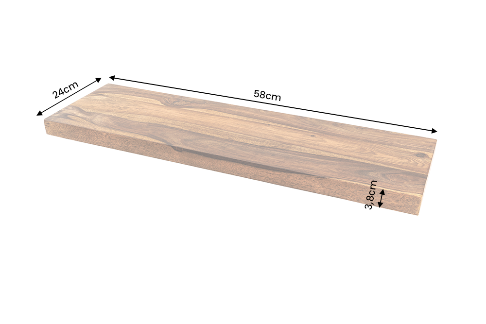 Wall shelf PURE 60cm sheesham wood brown stone finish