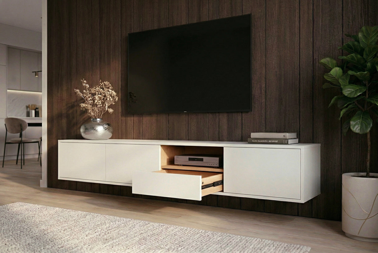 TV-Board LOFT 200cm hanging white natural