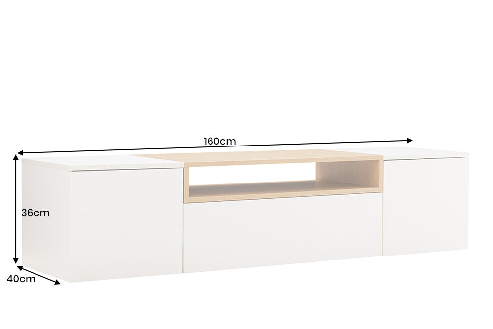 TV-Board LOFT 160cm hanging white natural