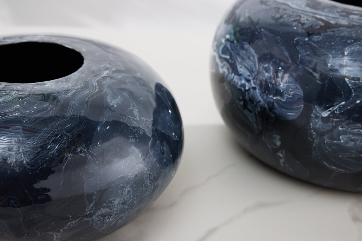 Vase STONE 23-26cm set of 2 marble look black