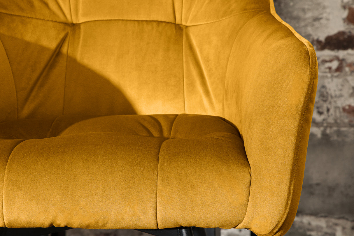 Bar chair LOFT with armrests velvet mustard yellow