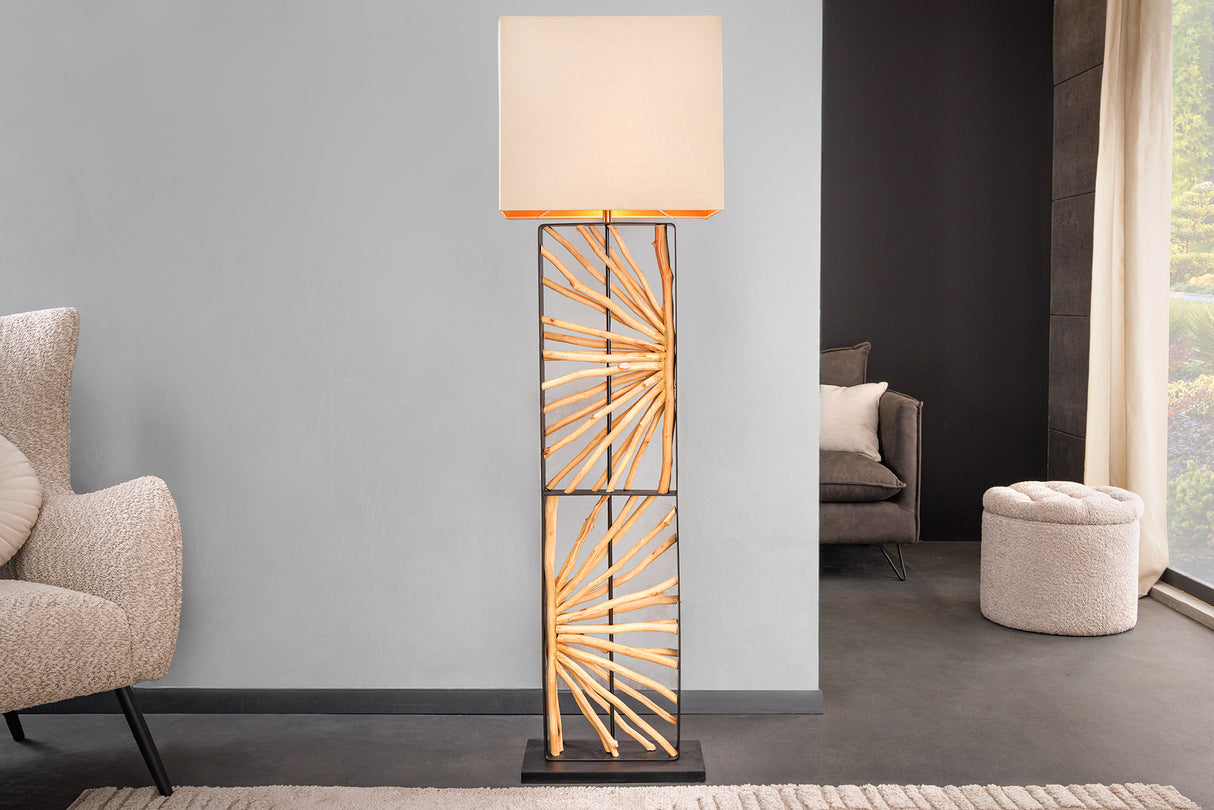 Floor lamp EUPHORIA 165cm lampshade beige longan wood natural