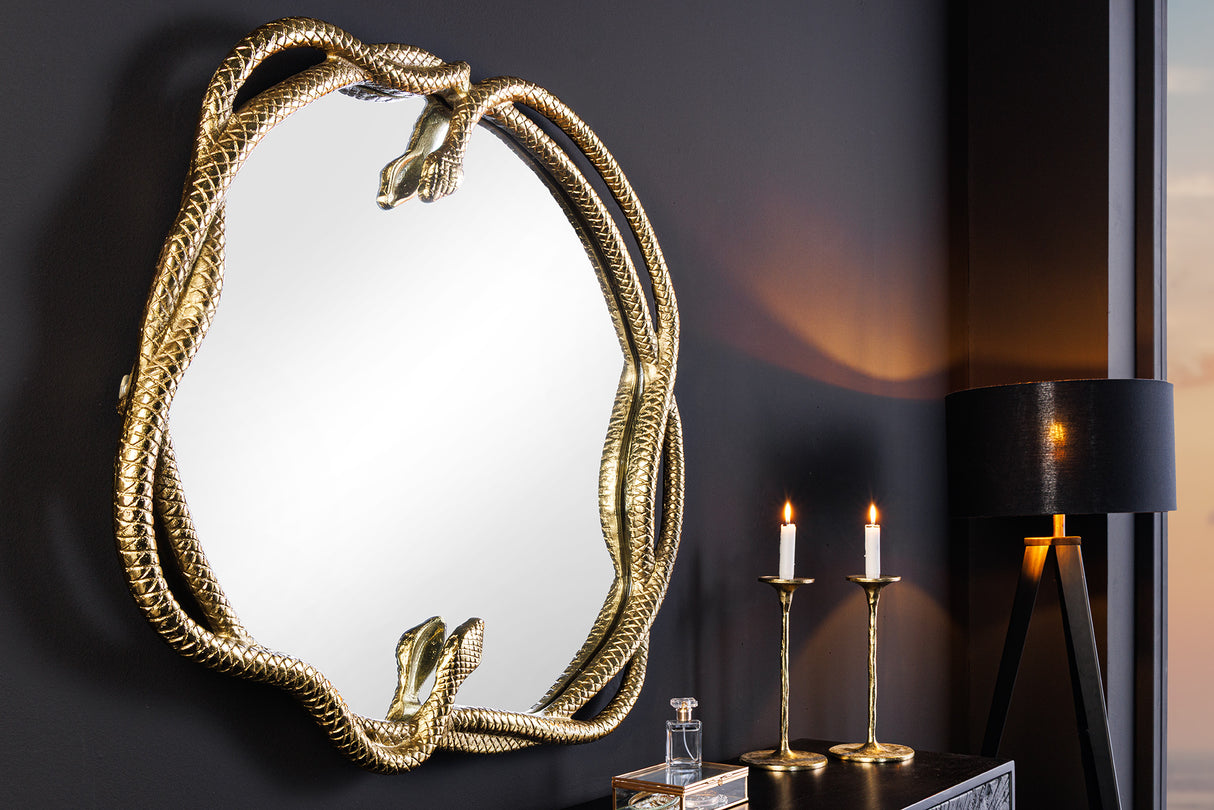 Wandspiegel SNAKE XL 85cm gold mit Dekoelement in Schlangenform