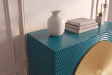 Highboard AURUM 120cm textured front gold circle accent mango wood turquoise gold metal feet