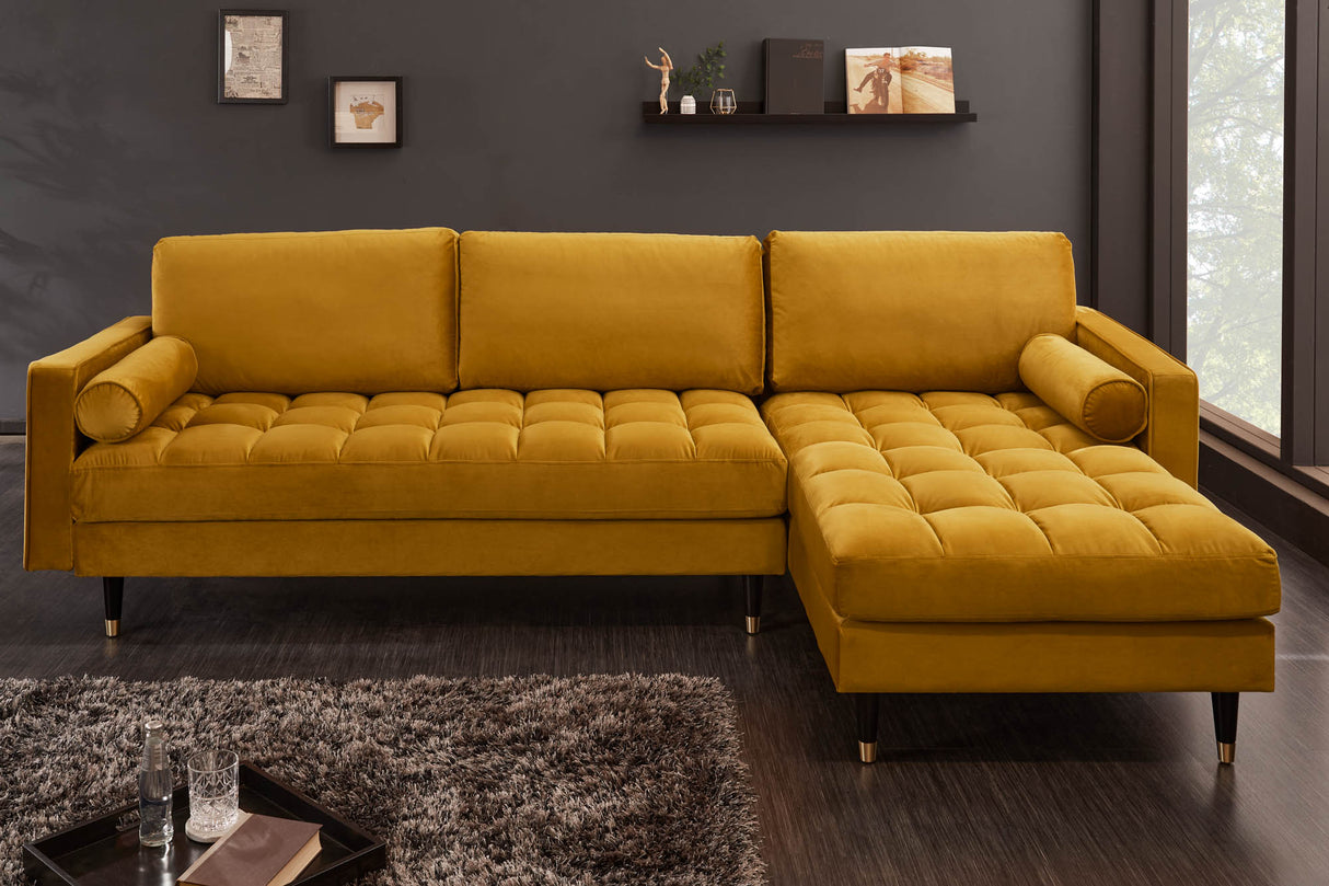 Corner sofa COZY VELVET 260cm velvet mustard yellow