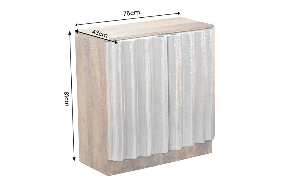 Sideboard ZALVERO 75cm Mangoholz Aluminiumfront naturfarben silber