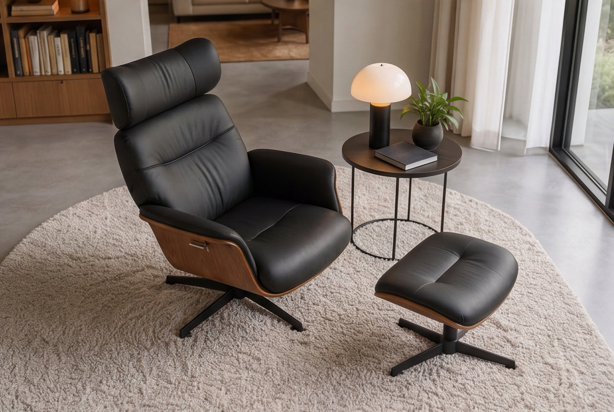Armchair VOGUE rotatable 360° adjustable backrest veneered artificial leather black brown