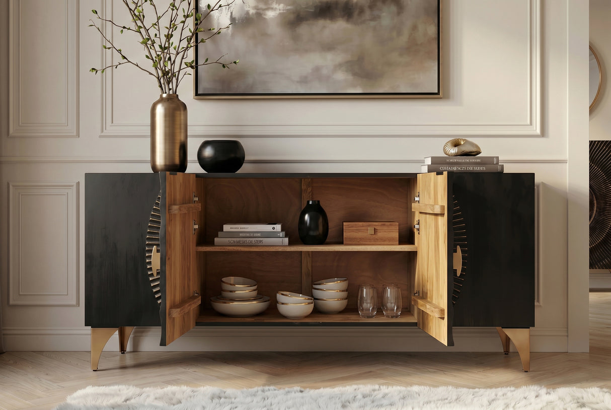 Sideboard GOLDEN SUNSET 180cm 3D mango black