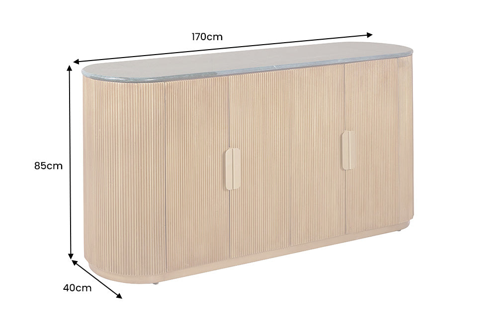Sideboard VENEZIANO 170cm Mangoholz und Marmorplatte grünbraun