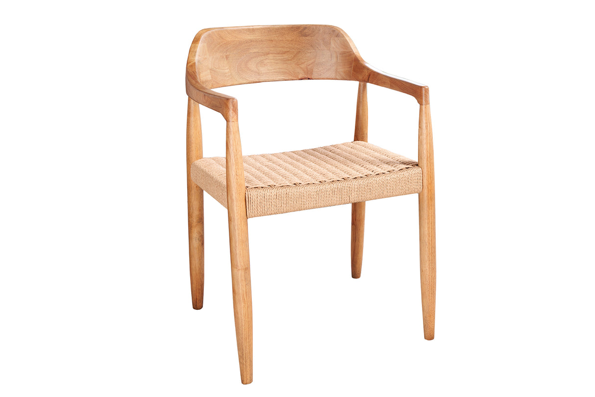 Chair KENNEDY wicker seat w/ armrests recyled pine wood natural