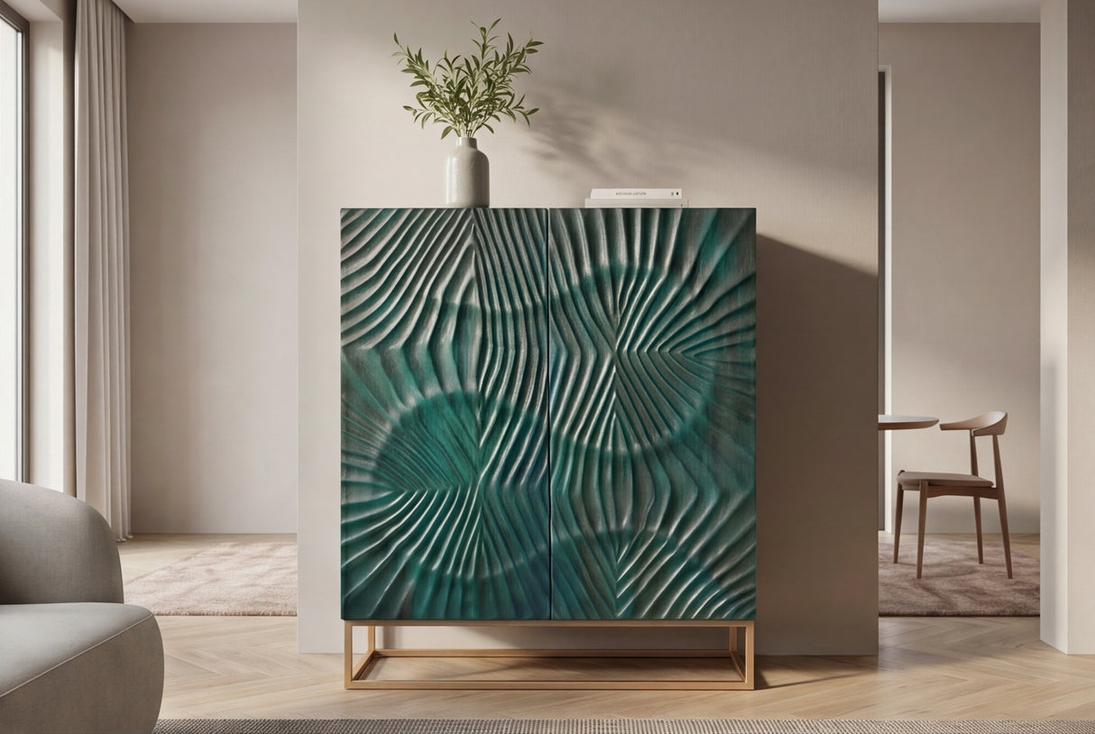 Highboard SCORPION 120cm 3D mango wood turquoise gold