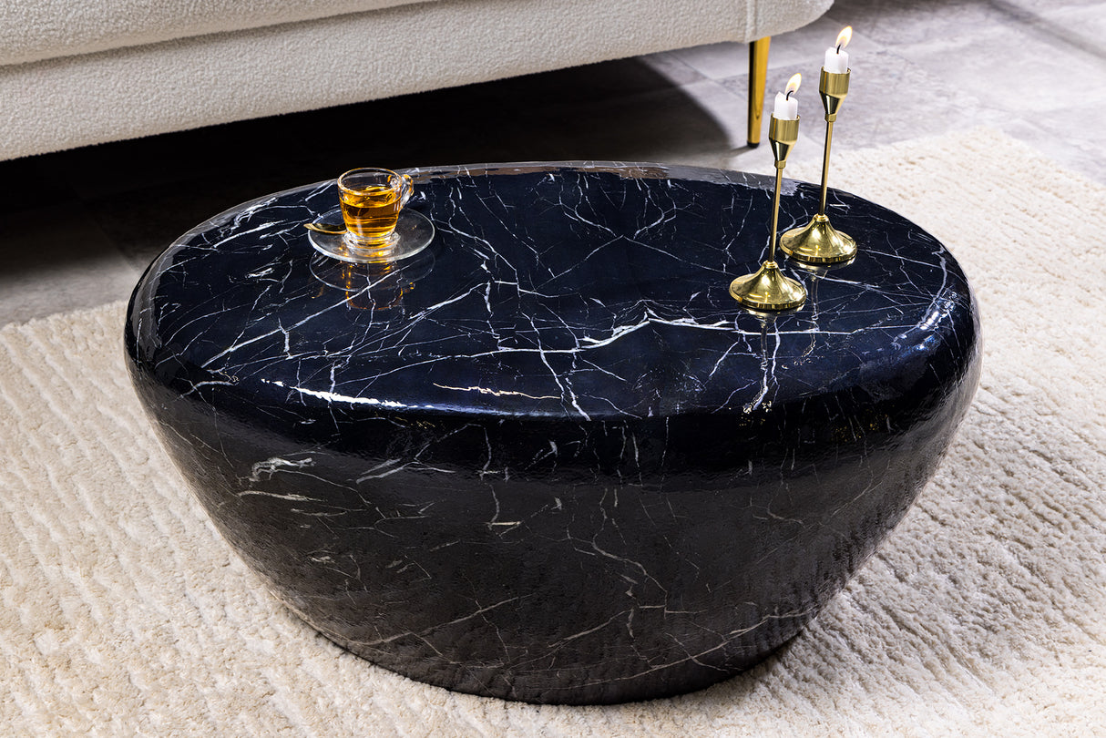 Coffee table STONE 75cm marble look black