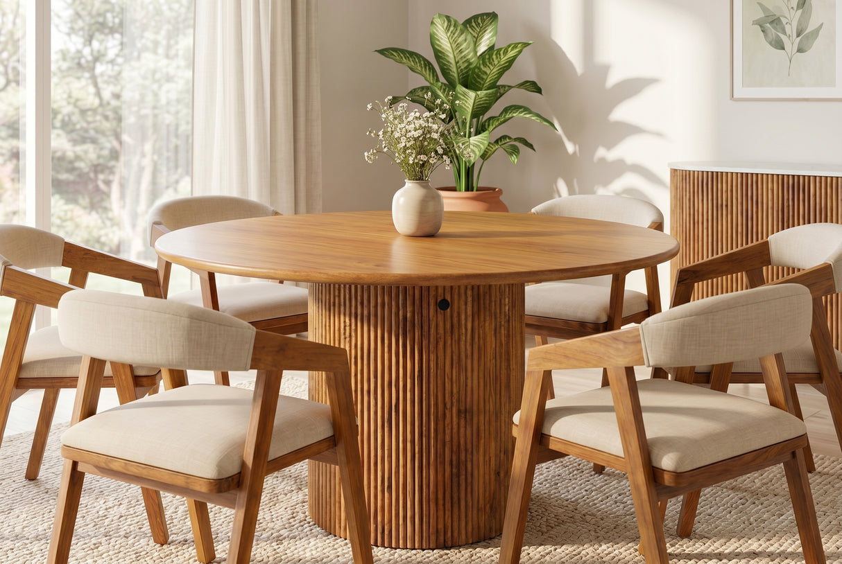 Dining table TRES CHIC Ø 120cm round mango wood brown w/ storage space