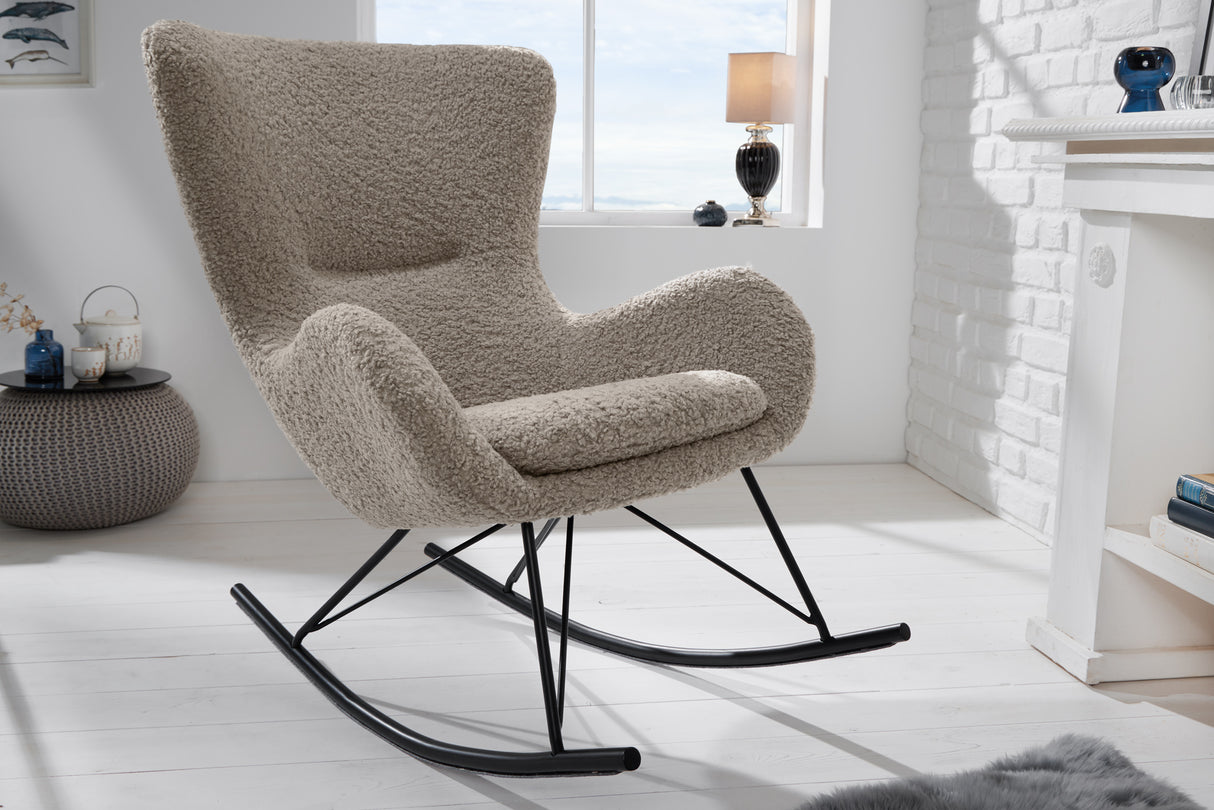 Rocking chair SCANDINAVIA SWING bouclé champagne greige