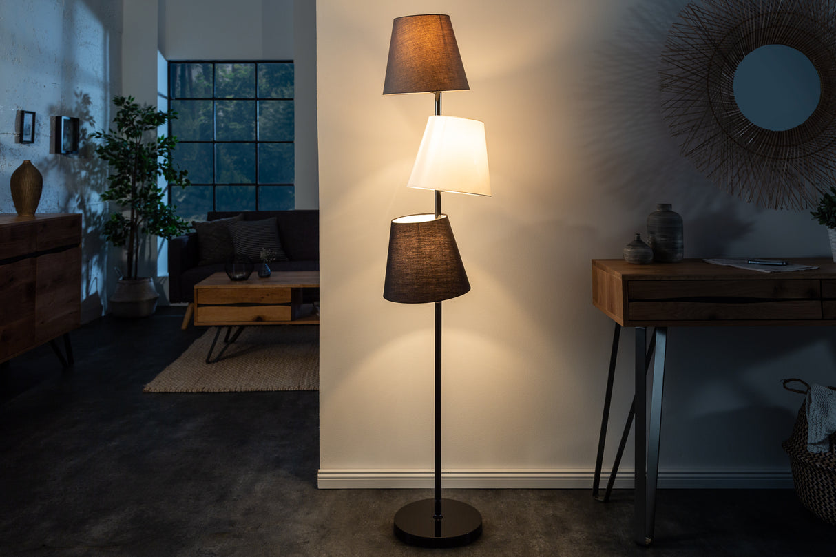 Floor lamp LEVELS 163cm 3 linen shades black grey white