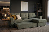 Sofa bed APARTMENT 245cm 3-seater w/ ottoman and storage space textured fabric green