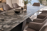 Dining table DIAMOND 180-260cm extendable ceramic taupe w/ geometric black iron base