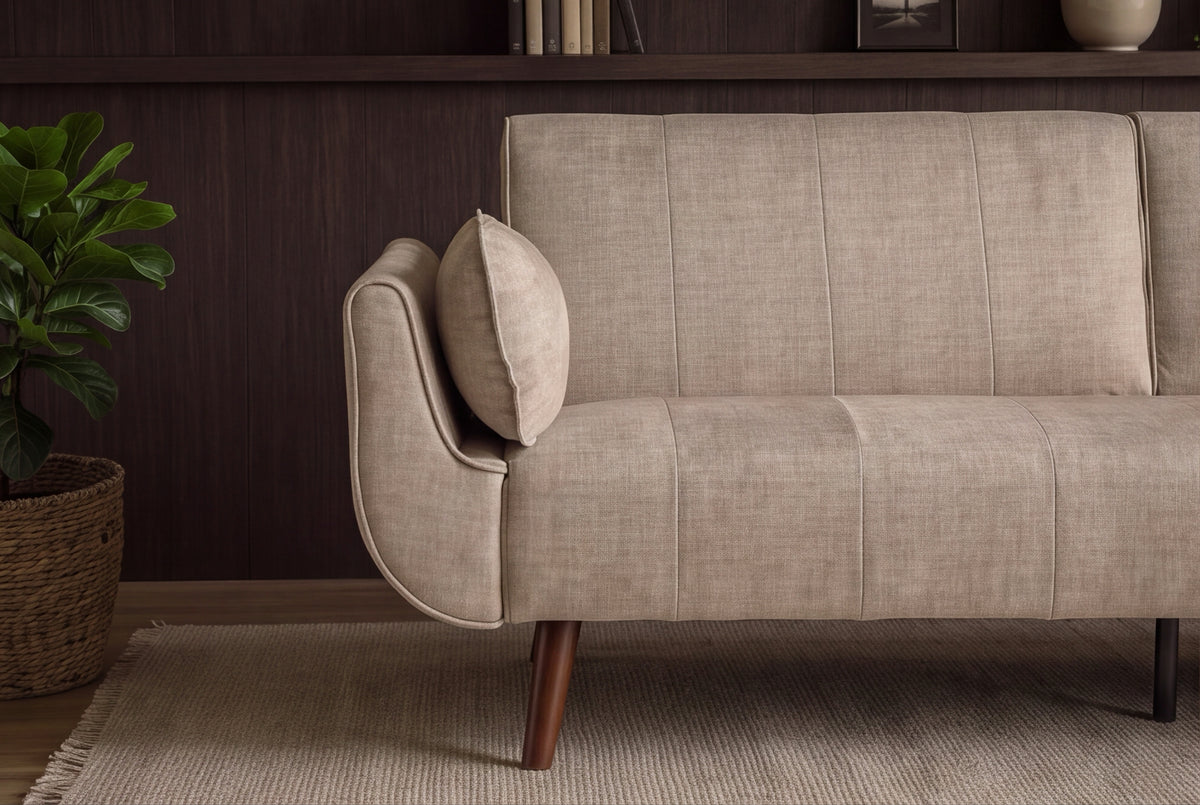 Sofa bed DIVANI 220cm 3-seater velvet champagne beige