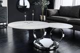 Coffee table DANCING RINGS 80-135cm rotatable w/ chrome rack and ceramic top white marble