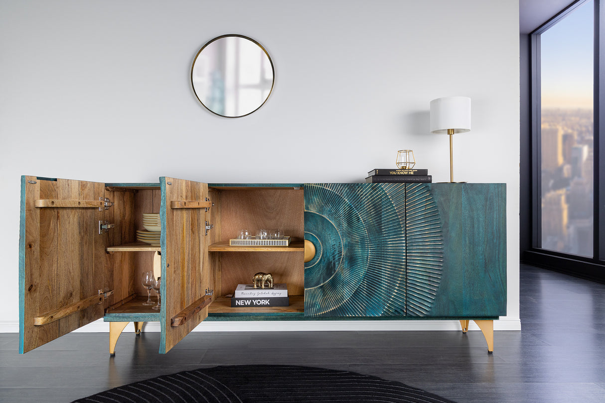 Sideboard GOLDEN SUNSET 180cm 3D mango wood turquoise