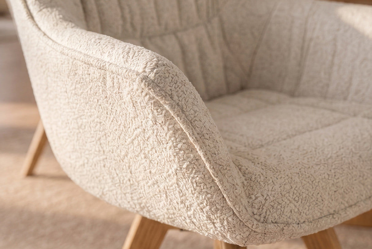 Sessel THE DUTCH COMFORT 180° Auto-Rückholfunktion m. Armlehnen Bouclé-Tweed weich beige natur