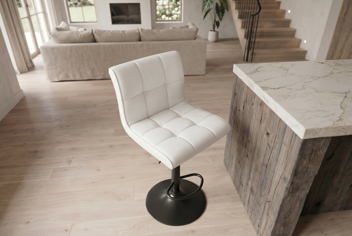 Bar stool MODENA 92-116cm 360° rotatable synthetic leather white w/ black metal frame