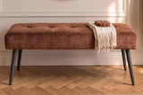 Bench BOUTIQUE 100cm button tufted look velvet rust brown w/ black metal legs