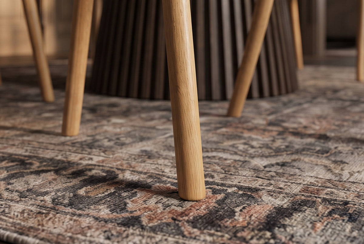 Chair VALHALLA WOOD w/ armrests textured fabric creamy and oak wood natural