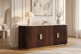 Sideboard GATSBY 170cm mango wood brown w/ white marble top fluted front gold metal details