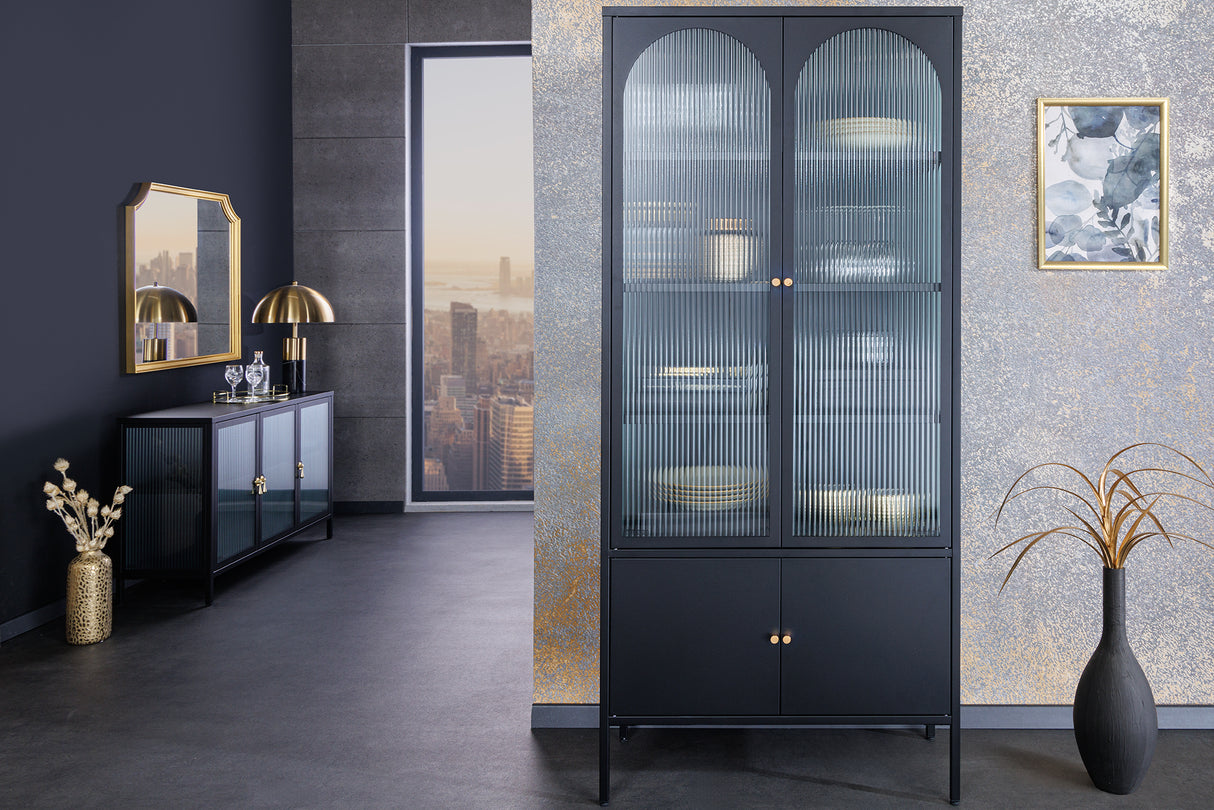 Vitrine PARIS 180cm Riffelglas schwarz