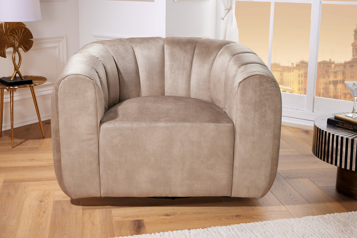 Armchair BABYLON 360° rotatable velvet champagne greige