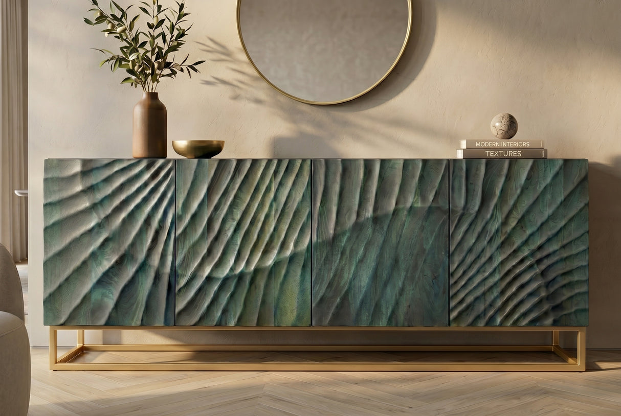 Sideboard SCORPION 180cm 3D Mangoholz türkis gold