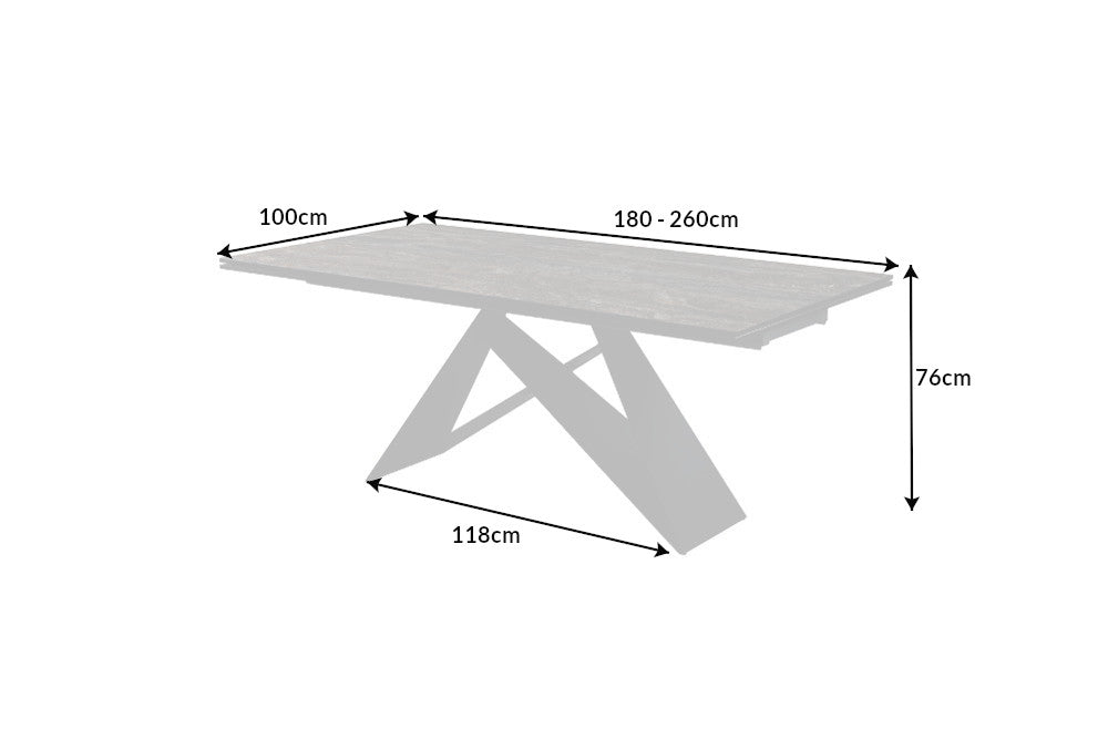 Esstisch PROMETHEUS 180-260cm Rostoptik Keramik und Hartglas