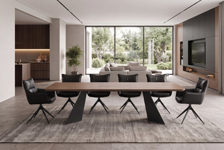 Dining table PRESTIGE 180-240cm extendable walnut wood veneered natural