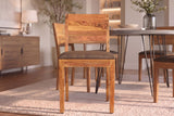 Chair MAKASSAR 80cm microfibre brown and sheesham wood brown stone finish