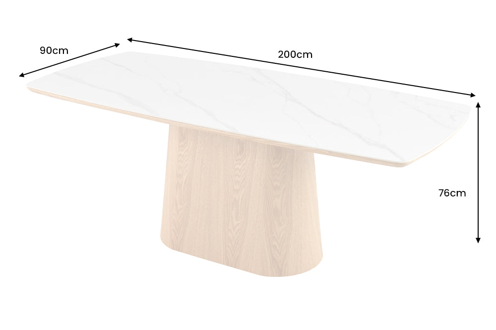 Dining table UNIQUE 200cm frame oak wood verneered ceramic white marble top