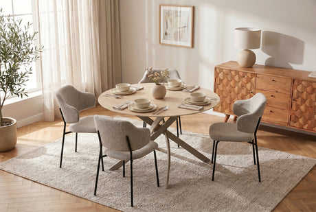 Dining table ALPINE Ø 120cm round travertine ceramic champagne greige