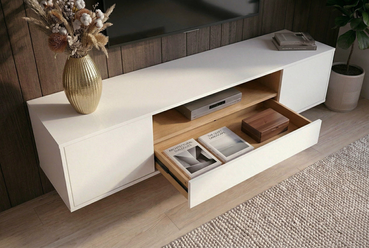 TV-Wand LOFT 150 cm hängend weiß natur