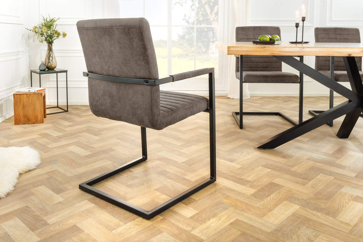 Freischwinger LOFT mit Armlehnen Eisenbeine Mikrofaser taupe grau