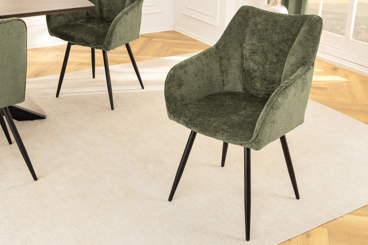 Swivel chair AVIGNON 360° w/ armrests chenille fabric green and black legs