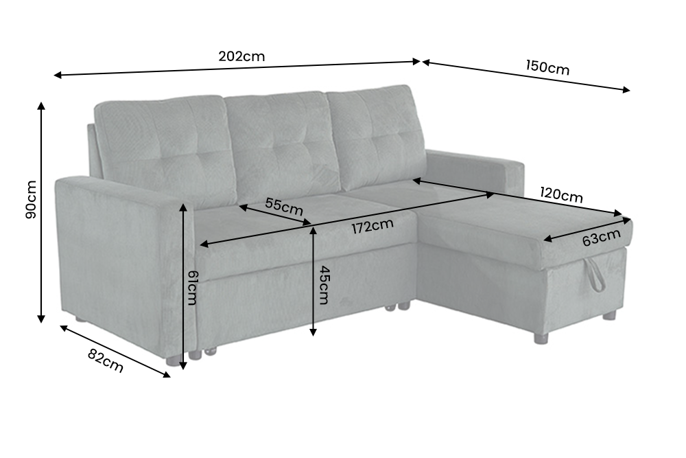 Ecksofa APARTMENT 205cm 3-Sitzer mit Ottomane und Stauraum Samt grün