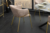 Stuhl NOBLESSE mit Armlehnen Samt champagner beige goldene Beine