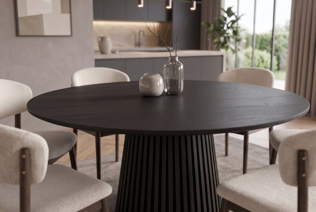 Dining table VALHALLA WOOD Ø 140cm round oak wood veneered black