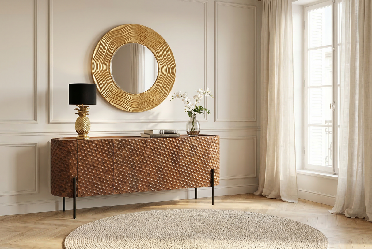 Sideboard ADLON 180cm 3D mango wood brown w/ black metal legs