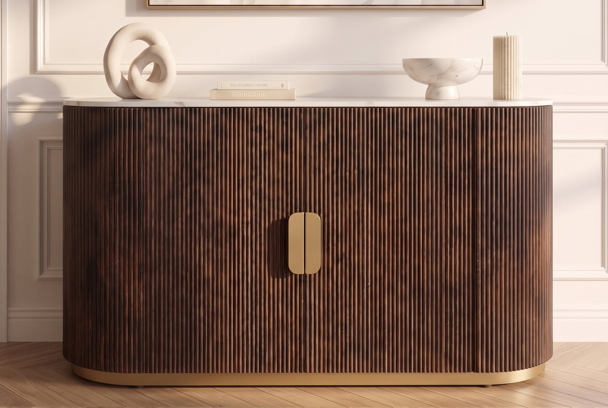 Sideboard GATSBY 120cm mango wood brown marble top white