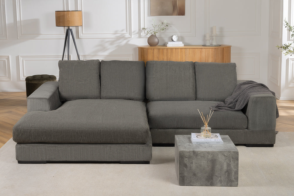 Corner sofa BABYLON 270cm XXL w/ ottoman cord grey