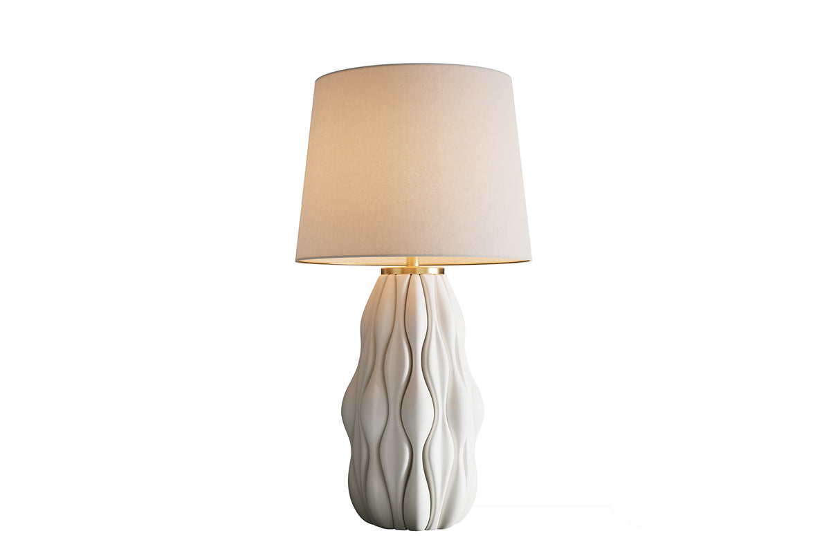 Tischleuchte ELEGANCIA 65cm weiß Lampenschirm Keramik weiß golden