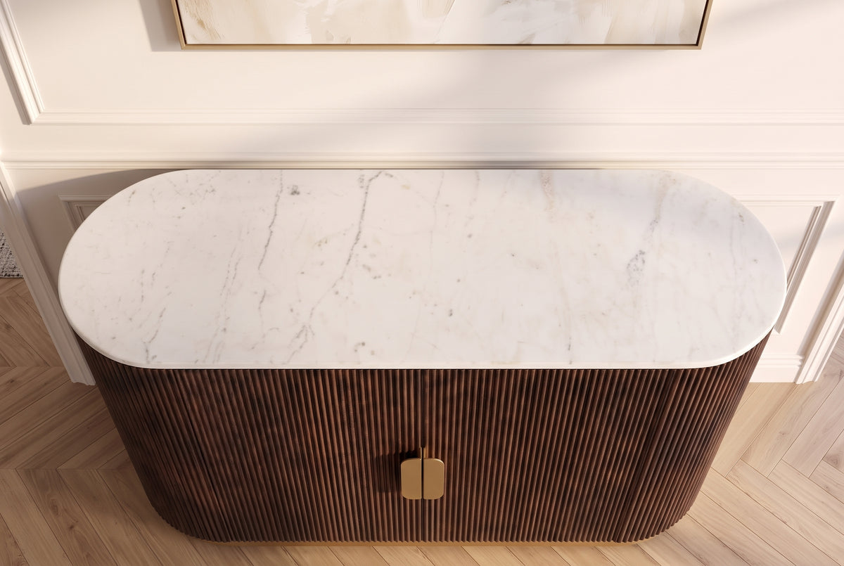 Sideboard GATSBY 120cm mango wood brown marble top white